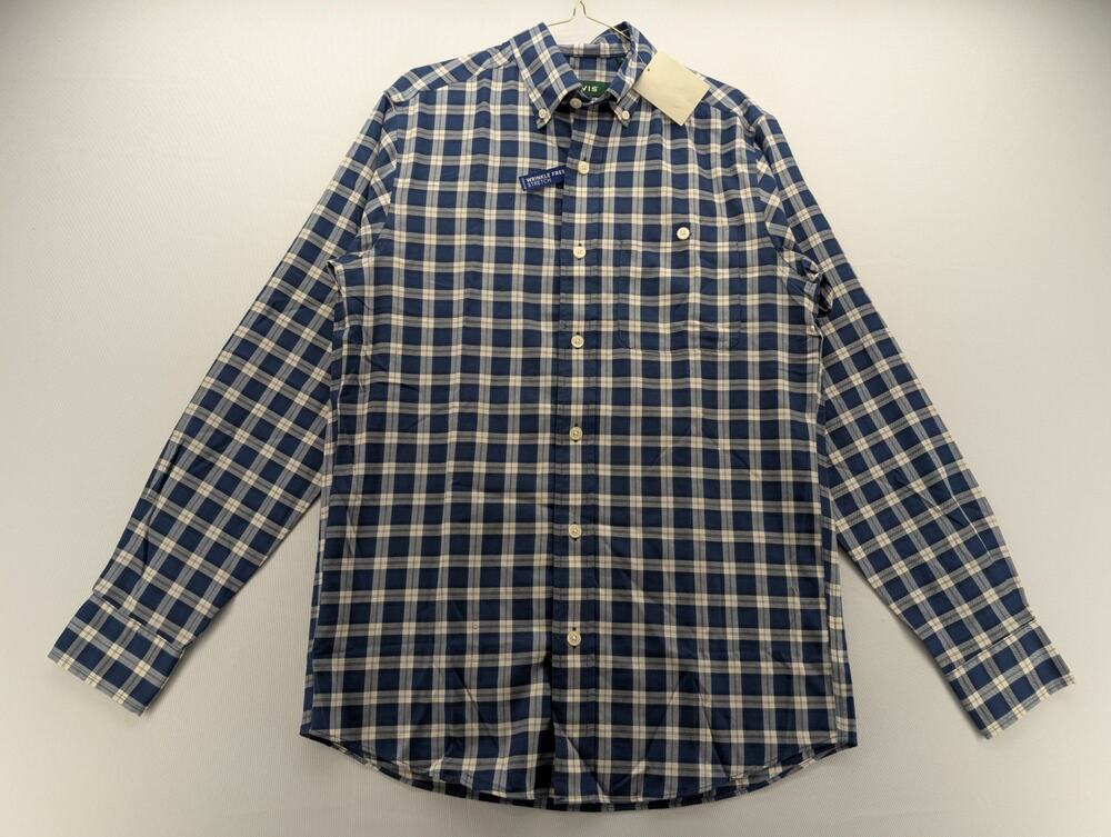 NWT Orvis Men's No-Work Long-Sleeve Shirt in Navy Plaid size Small